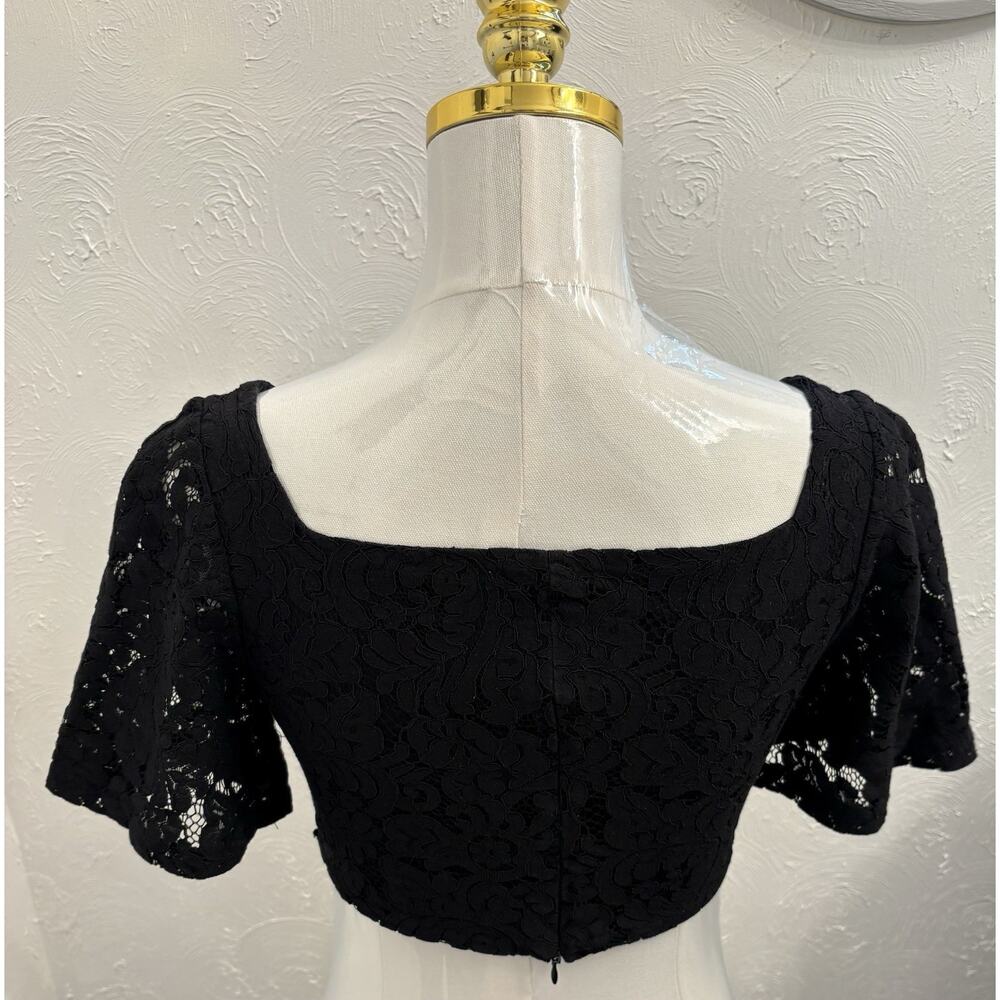 Zara Black Lace Structured Short Sleeve Lined Crop Top Size Medium Gothic - Picture 3 of 5